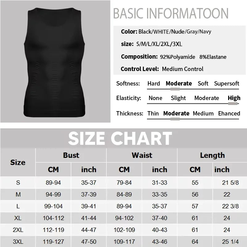 Men's Compression Body Shaper Vest Slimming Tank Top Waist Trainer Belly Control Undershirt Shapewear Sleeveless Soft Shirt