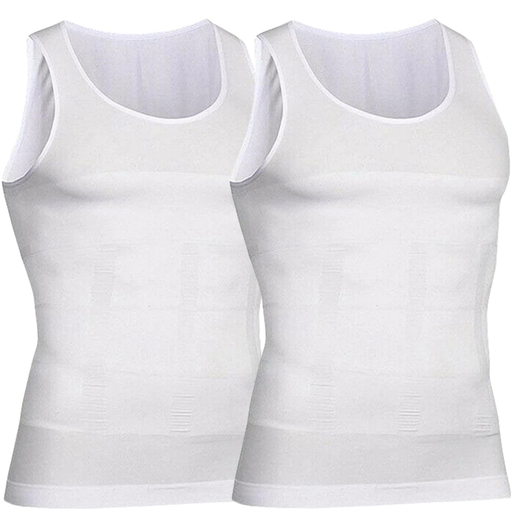 2 Packs Men Compression Shirts Tank Tops Undershirts Mens Slimming Body Shaper Vest Sleeveless Abdomen Slim Vest Fitness Workout