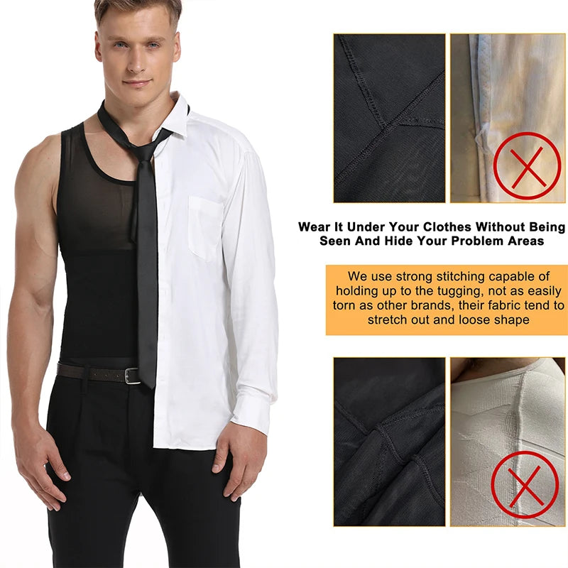 Compression Shirt Men Sleeveless Tummy Control Body Shaper Waist Trainer Belly Flat Abdomen Undershirt Tank Top Workout Shirt