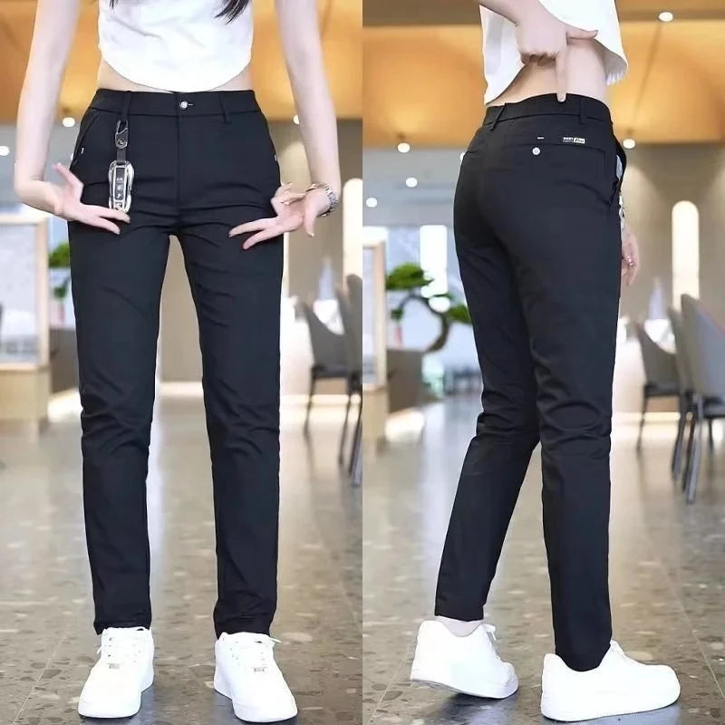 Mens Casual Pants Korea Fashion Summer Slim Fit Trousers High Quality Elastic Waist Straight Golf Sports Pants Men Clothing