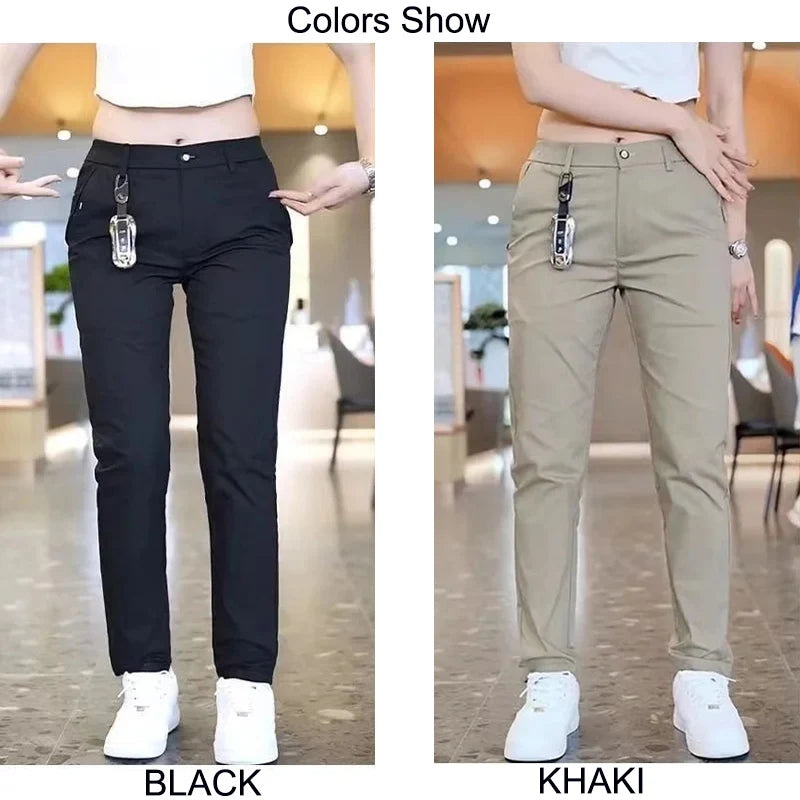 Mens Casual Pants Korea Fashion Summer Slim Fit Trousers High Quality Elastic Waist Straight Golf Sports Pants Men Clothing