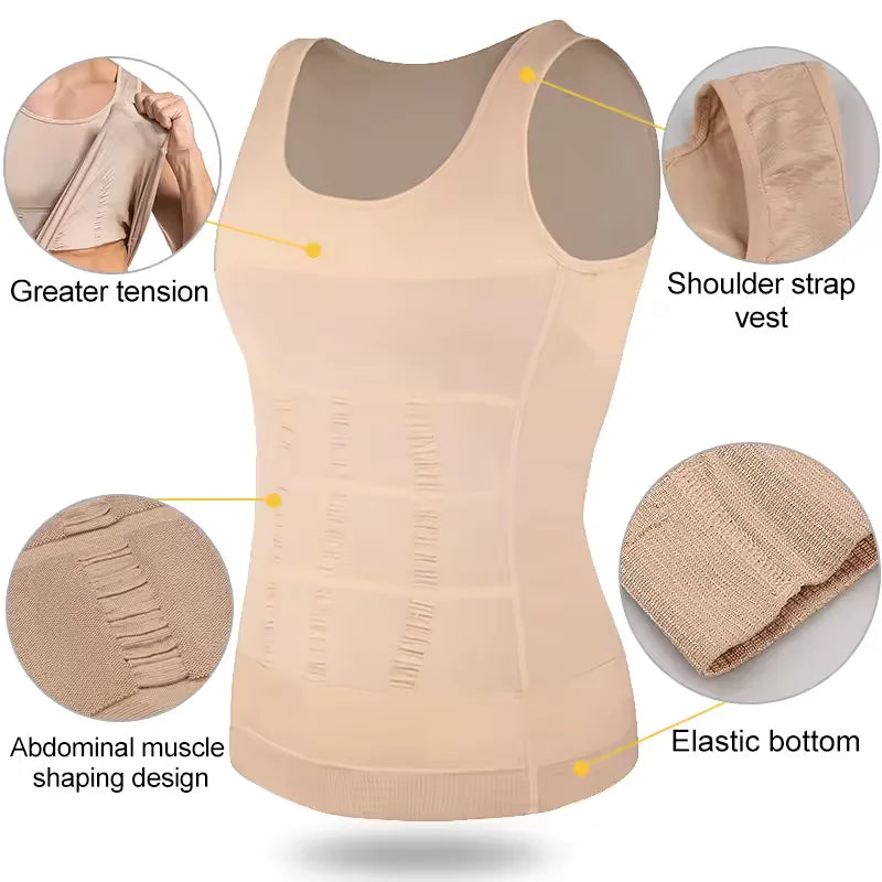 Men's Compression Body Shaper Vest Slimming Tank Top Waist Trainer Belly Control Undershirt Shapewear Sleeveless Soft Shirt