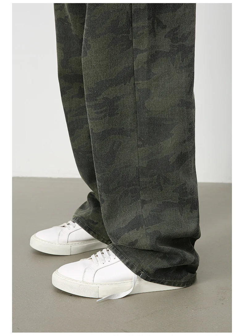 PFNW American 2025 New Tide Camouflage Jeans Men's Ins Loose Straight Wide Leg Casual Denim Pants Loose Male Trousers 12C2036