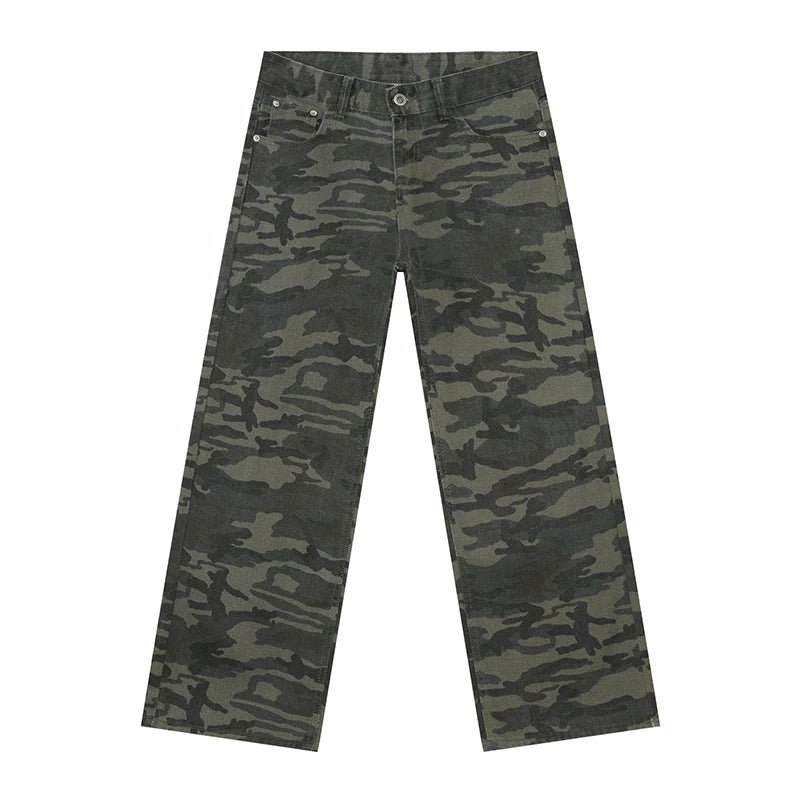 PFNW American 2025 New Tide Camouflage Jeans Men's Ins Loose Straight Wide Leg Casual Denim Pants Loose Male Trousers 12C2036