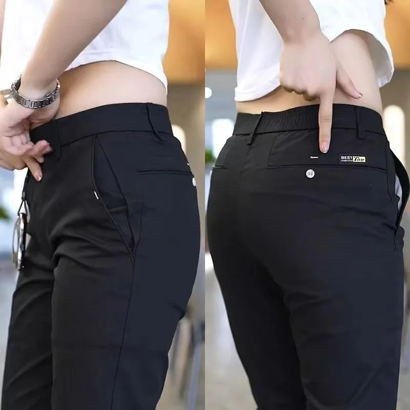 Mens Casual Pants Korea Fashion Summer Slim Fit Trousers High Quality Elastic Waist Straight Golf Sports Pants Men Clothing
